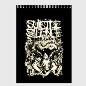 Скетчбук с принтом Suicide Silence в Кировске, 100% бумага
 | 48 листов, плотность листов — 100 г/м2, плотность картонной обложки — 250 г/м2. Листы скреплены сверху удобной пружинной спиралью | Тематика изображения на принте: metal | suicide silence | грув метал | группы | дэткор | метал | музыка | ню метал | рок