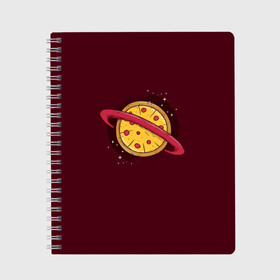 Тетрадь с принтом Планета Пицца в Кировске, 100% бумага | 48 листов, плотность листов — 60 г/м2, плотность картонной обложки — 250 г/м2. Листы скреплены сбоку удобной пружинной спиралью. Уголки страниц и обложки скругленные. Цвет линий — светло-серый
 | pizza | космос | пицца | планета | планеты | сатурн
