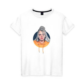 Женская футболка хлопок с принтом Billie Eilish в Кировске, 100% хлопок | прямой крой, круглый вырез горловины, длина до линии бедер, слегка спущенное плечо | music | pop | айлиш | билли | музыка