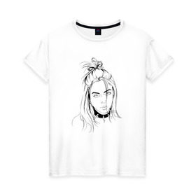 Женская футболка хлопок с принтом Billie Eilish в Кировске, 100% хлопок | прямой крой, круглый вырез горловины, длина до линии бедер, слегка спущенное плечо | music | pop | айлиш | билли | музыка