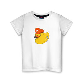 Детская футболка хлопок с принтом DUCKrio в Кировске, 100% хлопок | круглый вырез горловины, полуприлегающий силуэт, длина до линии бедер | duck | duckpack | game | gamer | желтый | игра | марио | милый | усы | утенок | утка