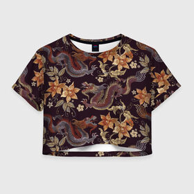 Женская футболка Cropp-top с принтом Японские драконы в Кировске, 100% полиэстер | круглая горловина, длина футболки до линии талии, рукава с отворотами | big | арт | крупные арты | крупные принты | сумаcшедшие арты
