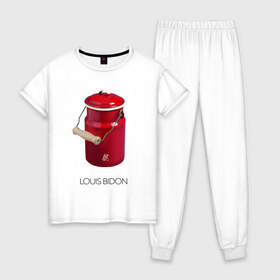 Женская пижама хлопок с принтом Louis Bidon в Кировске, 100% хлопок | брюки и футболка прямого кроя, без карманов, на брюках мягкая резинка на поясе и по низу штанин | антитренд | луи витон