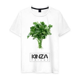 Мужская футболка хлопок с принтом KINZA в Кировске, 100% хлопок | прямой крой, круглый вырез горловины, длина до линии бедер, слегка спущенное плечо. | kinzo | антитренд | кинзо