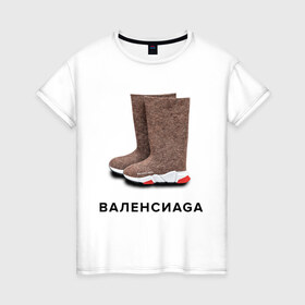 Женская футболка хлопок с принтом Валенсиаga в Кировске, 100% хлопок | прямой крой, круглый вырез горловины, длина до линии бедер, слегка спущенное плечо | Тематика изображения на принте: balenciaga | антитренд | баленсиага