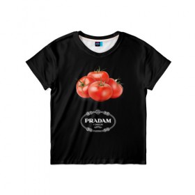Детская футболка 3D с принтом PRADAM в Кировске, 100% гипоаллергенный полиэфир | прямой крой, круглый вырез горловины, длина до линии бедер, чуть спущенное плечо, ткань немного тянется | антитренд | прада