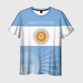 Мужская футболка 3D с принтом Аргентина в Кировске, 100% полиэфир | прямой крой, круглый вырез горловины, длина до линии бедер | argentina | аргентина | аргентинская сборная | сборная | сборная аргентины | сборная аргентины по футболу | сборные | форма | футбол | футбольные сборные | чемпионат | чемпионат мира