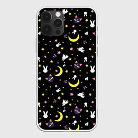 Чехол для iPhone 12 Pro с принтом Sailor Moon Pattern в Кировске, силикон | область печати: задняя сторона чехла, без боковых панелей | аниме | детский | зайчик | зая | звезды | кролик | луна в матроске | матросска | месяц | милота | милый | небо | паттерн | сейлор мун | черный