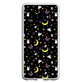 Чехол для Samsung Galaxy S10 с принтом Sailor Moon Pattern в Кировске, Силикон | Область печати: задняя сторона чехла, без боковых панелей | Тематика изображения на принте: аниме | детский | зайчик | зая | звезды | кролик | луна в матроске | матросска | месяц | милота | милый | небо | паттерн | сейлор мун | черный