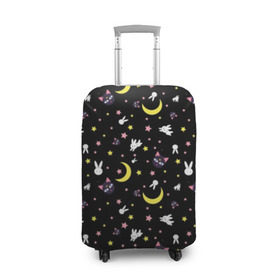 Чехол для чемодана 3D с принтом Sailor Moon Pattern в Кировске, 86% полиэфир, 14% спандекс | двустороннее нанесение принта, прорези для ручек и колес | аниме | детский | зайчик | зая | звезды | кролик | луна в матроске | матросска | месяц | милота | милый | небо | паттерн | сейлор мун | черный