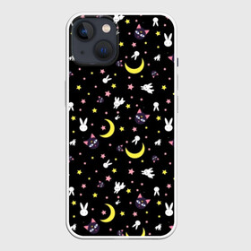 Чехол для iPhone 13 с принтом Sailor Moon Pattern в Кировске,  |  | аниме | детский | зайчик | зая | звезды | кролик | луна в матроске | матросска | месяц | милота | милый | небо | паттерн | сейлор мун | черный