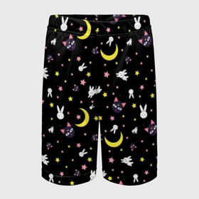Детские спортивные шорты 3D с принтом Sailor Moon Pattern в Кировске,  100% полиэстер
 | пояс оформлен широкой мягкой резинкой, ткань тянется
 | Тематика изображения на принте: аниме | детский | зайчик | зая | звезды | кролик | луна в матроске | матросска | месяц | милота | милый | небо | паттерн | сейлор мун | черный