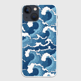 Чехол для iPhone 13 mini с принтом Морские волны в Кировске,  |  | background | blue | drawing | element | fashion | foam | graphics | illustration | ocean | picture | sea | storm | style | water | waves | wind | ветер | вода | волны | графика | иллюстрация | картинка | мода | море | морские | океан | пена | ри