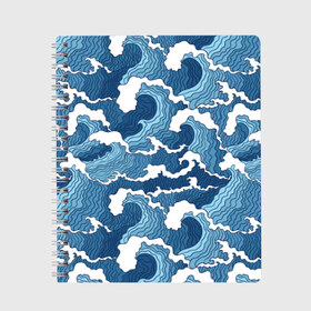 Тетрадь с принтом Морские волны в Кировске, 100% бумага | 48 листов, плотность листов — 60 г/м2, плотность картонной обложки — 250 г/м2. Листы скреплены сбоку удобной пружинной спиралью. Уголки страниц и обложки скругленные. Цвет линий — светло-серый
 | background | blue | drawing | element | fashion | foam | graphics | illustration | ocean | picture | sea | storm | style | water | waves | wind | ветер | вода | волны | графика | иллюстрация | картинка | мода | море | морские | океан | пена | ри