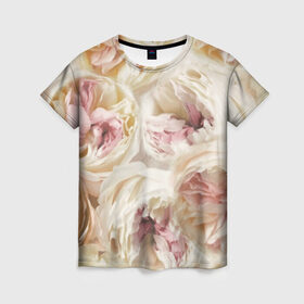 Женская футболка 3D с принтом Нежные Пионы в Кировске, 100% полиэфир ( синтетическое хлопкоподобное полотно) | прямой крой, круглый вырез горловины, длина до линии бедер | букет | красивый | милый | пион | роза | розовый | розочка | свадебный | флористика | цветок | цветы