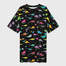 Платье-футболка 3D с принтом Светящиеся динозавры в Кировске,  |  | динозавр | дракон | текстура | чешуя