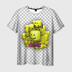 Мужская футболка 3D с принтом badblox в Кировске, 100% полиэфир | прямой крой, круглый вырез горловины, длина до линии бедер | dank | dank memes | distotion | memes | oof | photoshop | roblox | yellow | данк | данк мемы | дисторшн | желтый | жмых | клетка | мемы | роблокс | серый | уф | фотошоп | черный