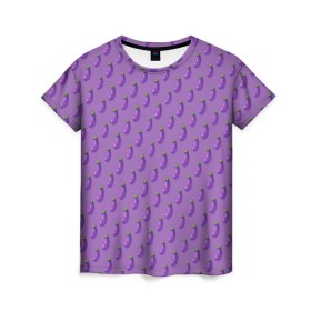 Женская футболка 3D с принтом Баклажановый паттерн в Кировске, 100% полиэфир ( синтетическое хлопкоподобное полотно) | прямой крой, круглый вырез горловины, длина до линии бедер | баклажан | овощи | паттерн | фрукты