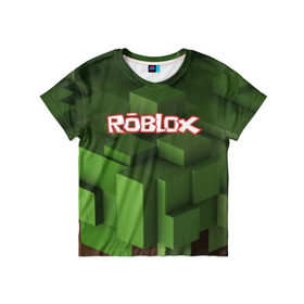 Детская футболка 3D с принтом Roblox в Кировске, 100% гипоаллергенный полиэфир | прямой крой, круглый вырез горловины, длина до линии бедер, чуть спущенное плечо, ткань немного тянется | Тематика изображения на принте: play | roblox | детская | для детей | игра | онлайн | ребенку | роблокс | роболкс | симулятор