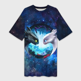 Платье-футболка 3D с принтом ночная фурия в Кировске,  |  | how to train your dragon | night fury | астрономия | беззубик | галактика | дракон | звезды | как приручить дракона | космос | ночная фурия