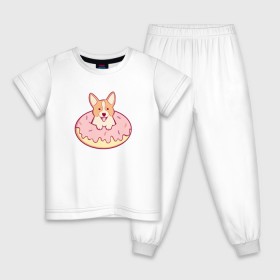 Детская пижама хлопок с принтом Корги Пончик в Кировске, 100% хлопок |  брюки и футболка прямого кроя, без карманов, на брюках мягкая резинка на поясе и по низу штанин
 | dog | donut | kawaii | вкусняшка | выпечка | еда | лапочка | милый | мимими | пес | песик | сладкий | собака | щенок