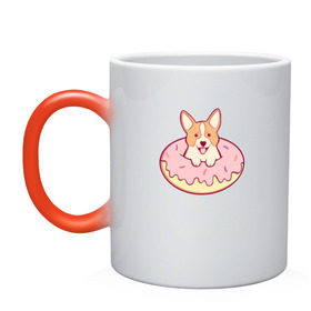 Кружка хамелеон с принтом Корги Пончик в Кировске, керамика | меняет цвет при нагревании, емкость 330 мл | Тематика изображения на принте: dog | donut | kawaii | вкусняшка | выпечка | еда | лапочка | милый | мимими | пес | песик | сладкий | собака | щенок