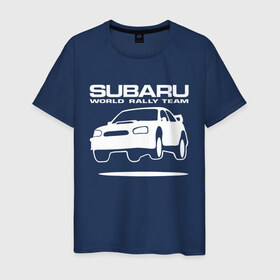 Мужская футболка хлопок с принтом Subaru Impreza World Rally в Кировске, 100% хлопок | прямой крой, круглый вырез горловины, длина до линии бедер, слегка спущенное плечо. | Тематика изображения на принте: impreza | rally | subaru | subaru impreza | world rally team