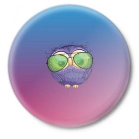 Значок с принтом фиолетовая сова в Кировске,  металл | круглая форма, металлическая застежка в виде булавки | Тематика изображения на принте: 