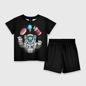 Детский костюм с шортами 3D с принтом Гомер в космосе в Кировске,  |  | bart | homer | lisa | simpsons | space | барт | гомер | космос | пончик | симпсоны
