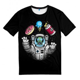 Мужская футболка 3D с принтом Гомер в космосе в Кировске, 100% полиэфир | прямой крой, круглый вырез горловины, длина до линии бедер | bart | homer | lisa | simpsons | space | барт | гомер | космос | пончик | симпсоны