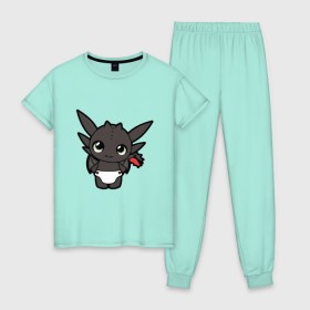 Женская пижама хлопок с принтом Маленький Дракон в Кировске, 100% хлопок | брюки и футболка прямого кроя, без карманов, на брюках мягкая резинка на поясе и по низу штанин | 