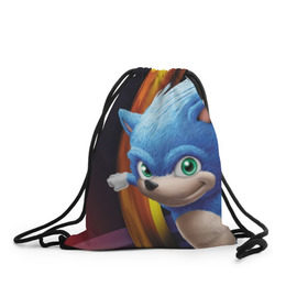 Рюкзак-мешок 3D с принтом Sonic  в Кировске, 100% полиэстер | плотность ткани — 200 г/м2, размер — 35 х 45 см; лямки — толстые шнурки, застежка на шнуровке, без карманов и подкладки | blue | hedgehog | movie | sonic | ёжик | синий | соник | фильм