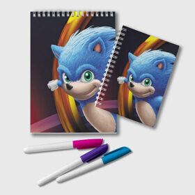 Блокнот с принтом Sonic в Кировске, 100% бумага | 48 листов, плотность листов — 60 г/м2, плотность картонной обложки — 250 г/м2. Листы скреплены удобной пружинной спиралью. Цвет линий — светло-серый
 | blue | hedgehog | movie | sonic | ёжик | синий | соник | фильм