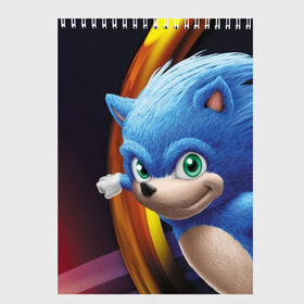Скетчбук с принтом Sonic в Кировске, 100% бумага
 | 48 листов, плотность листов — 100 г/м2, плотность картонной обложки — 250 г/м2. Листы скреплены сверху удобной пружинной спиралью | blue | hedgehog | movie | sonic | ёжик | синий | соник | фильм