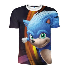 Мужская футболка 3D спортивная с принтом Sonic  в Кировске, 100% полиэстер с улучшенными характеристиками | приталенный силуэт, круглая горловина, широкие плечи, сужается к линии бедра | blue | hedgehog | movie | sonic | ёжик | синий | соник | фильм