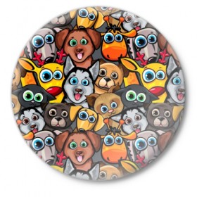 Значок с принтом Веселые собаки в Кировске,  металл | круглая форма, металлическая застежка в виде булавки | бульдог | голубые глаза | доберман | животные | жирафы | котики | милые | олени | разноцветные | собаки | хаски | яркие