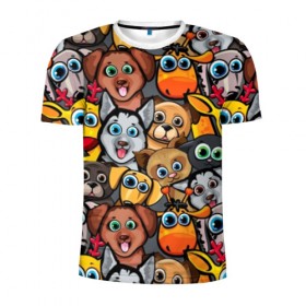Мужская футболка 3D спортивная с принтом Веселые собаки в Кировске, 100% полиэстер с улучшенными характеристиками | приталенный силуэт, круглая горловина, широкие плечи, сужается к линии бедра | Тематика изображения на принте: бульдог | голубые глаза | доберман | животные | жирафы | котики | милые | олени | разноцветные | собаки | хаски | яркие