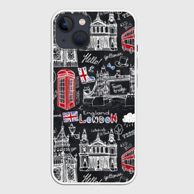 Чехол для iPhone 13 с принтом Лондон в Кировске,  |  | butterfly | car | england | fashion | london | queen | style | taxi | tree | uk | англия | бабочка | башня | великобритания | галстук | город | графика | дерево | дизайн | дождь | картинка | королева | лондон | машина | мода | надпись