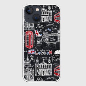 Чехол для iPhone 13 mini с принтом Лондон в Кировске,  |  | butterfly | car | england | fashion | london | queen | style | taxi | tree | uk | англия | бабочка | башня | великобритания | галстук | город | графика | дерево | дизайн | дождь | картинка | королева | лондон | машина | мода | надпись