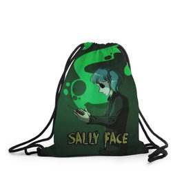 Рюкзак-мешок 3D с принтом Sally Face в Кировске, 100% полиэстер | плотность ткани — 200 г/м2, размер — 35 х 45 см; лямки — толстые шнурки, застежка на шнуровке, без карманов и подкладки | Тематика изображения на принте: sally face | игра | компьютерная игра | лицо | маска | протез | салли фейс | школа | шрамы