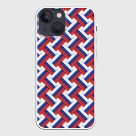 Чехол для iPhone 13 mini с принтом Российская плетёнка в Кировске,  |  | blue | braided | flag | grid | red | russia | russian | symbol | tricolor | white | белый | красный | плетёнка | россия | русский | сетка | символ | синий | триколор | флаг