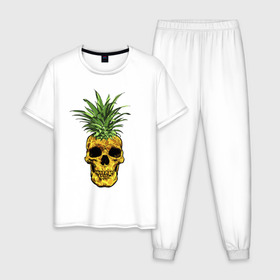 Мужская пижама хлопок с принтом Ананас в Кировске, 100% хлопок | брюки и футболка прямого кроя, без карманов, на брюках мягкая резинка на поясе и по низу штанин
 | cool | creative | design | fruit | green | hype | new york | pineapple | skull | summer | supreme | vanguard | vegan | авангард | ананас | дизайн | зеленый | креатив | круто | лето | фрукт | хайп | череп