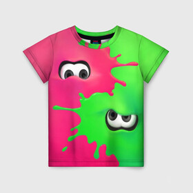 Детская футболка 3D с принтом Splatoon 2 в Кировске, 100% гипоаллергенный полиэфир | прямой крой, круглый вырез горловины, длина до линии бедер, чуть спущенное плечо, ткань немного тянется | booble gum | game | green | nintendo | pink | shooter | splatoon | switch | twitch | битва | брызги | глаза | головоногие | детям | драка | зеленый | игра | краска | краски | нинтендо | оружие | от третьего лица | розовый | стрелялки | шутер