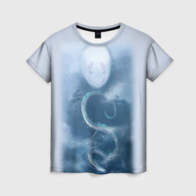 Женская футболка 3D с принтом Унесённые призраками в Кировске, 100% полиэфир ( синтетическое хлопкоподобное полотно) | прямой крой, круглый вырез горловины, длина до линии бедер | аниме | безликий | сэн и таинственное исчезновение тихиро | унесённые призраками | хаку | хаяо миядзаки