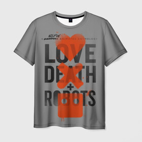 Мужская футболка 3D с принтом LoveD+R в Кировске, 100% полиэфир | прямой крой, круглый вырез горловины, длина до линии бедер | death | love death + robots | netflix | robots | любовь | нетфликс | роботы | сериал