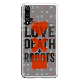 Чехол для Honor 20 с принтом LOVE DEATH + ROBOTS в Кировске, Силикон | Область печати: задняя сторона чехла, без боковых панелей | Тематика изображения на принте: death | love death + robots | netflix | robots | любовь | нетфликс | роботы | сериал