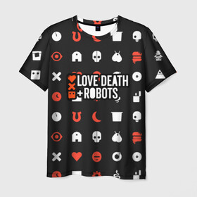 Мужская футболка 3D с принтом Love, Death & Robots в Кировске, 100% полиэфир | прямой крой, круглый вырез горловины, длина до линии бедер | Тематика изображения на принте: cartoon | death | fantasy | heavy | horror | metal | miller | netflix | robots | tim | witness | любовь | миллер | мультфильм | робот | роботы | тим | ужасы | фэнтези