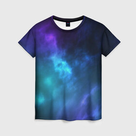 Женская футболка 3D с принтом Космос в Кировске, 100% полиэфир ( синтетическое хлопкоподобное полотно) | прямой крой, круглый вырез горловины, длина до линии бедер | астрономия | звезды | космос | краски | небо | ночь | облака | текстура | фиолетовый | яркий