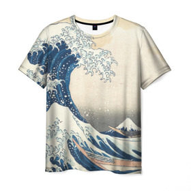 Мужская футболка 3D с принтом Большая волна в Канагаве в Кировске, 100% полиэфир | прямой крой, круглый вырез горловины, длина до линии бедер | Тематика изображения на принте: арт | большая волна | в канагаве | гравюра | искусство | канагава | кацусики хокусай | япония