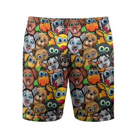 Мужские шорты 3D спортивные с принтом Веселые собачки в Кировске,  |  | Тематика изображения на принте: бульдог | голубые глаза | доберман | животные | жирафы | котики | милые | олени | разноцветные | собаки | хаски | яркие